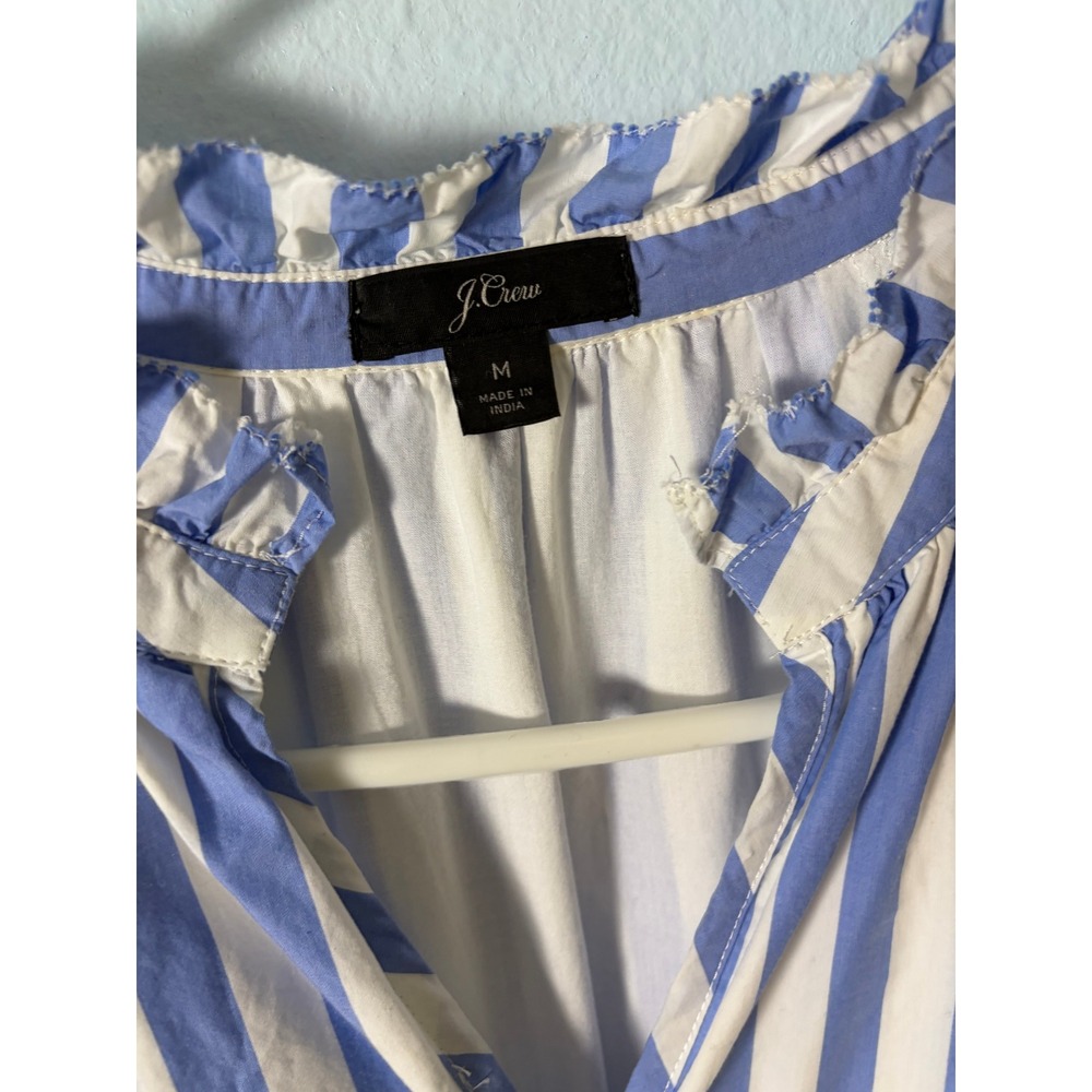 J Crew Womens Tiered Popover Dress Blue White Cotton Mini M Coastal Resort - Picture 5 of 7